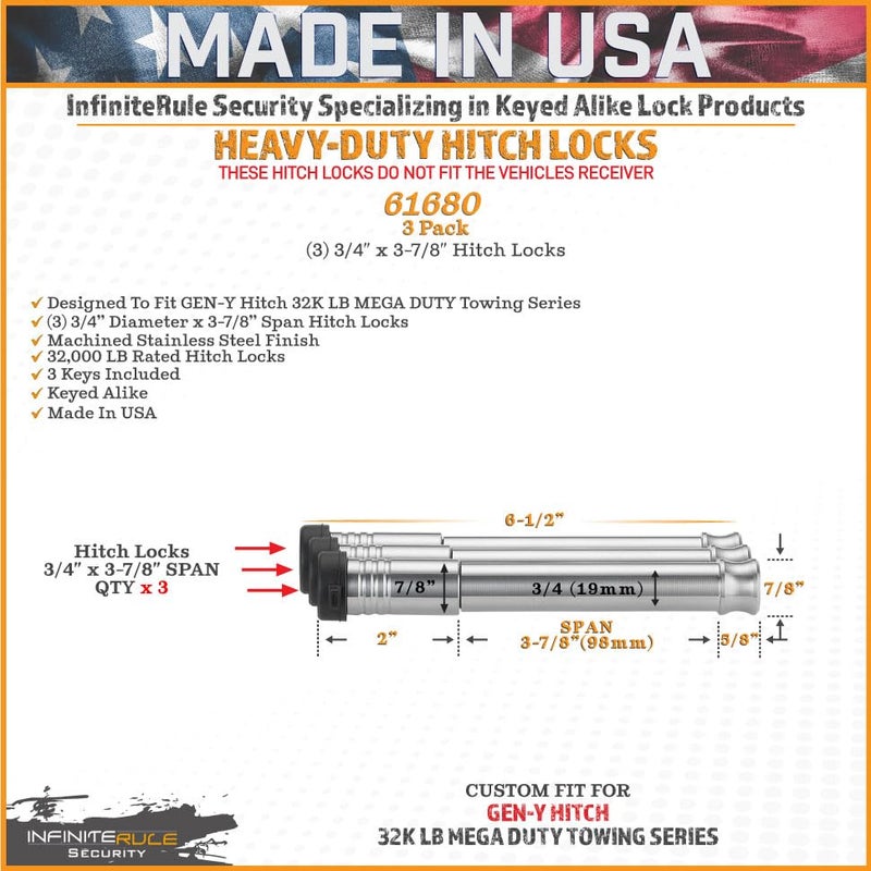 InfiniteRule Security 61680 | 3 Pack, Keyed Alike, Hitch Locks for Gen-Y Hitch Mega Duty 32K LB Series - Fits Adjustable Ball Mount Only - Does NOT FIT Vehicle Receiver - Image 4